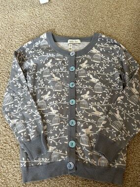 Matilda Jane Gray & White Birdcage Knit Cardigan with Blue Buttons